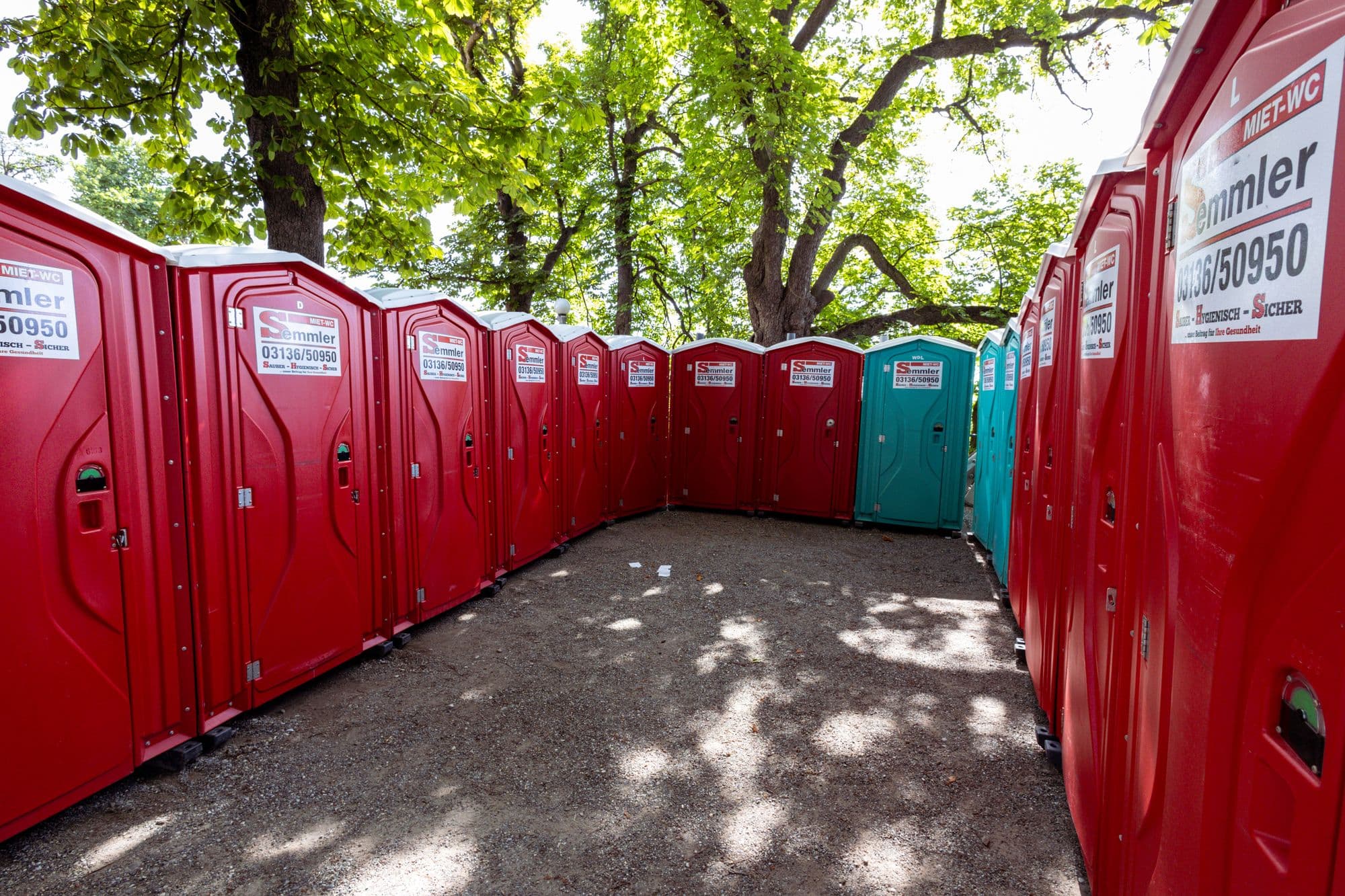 Row of portable restrooms