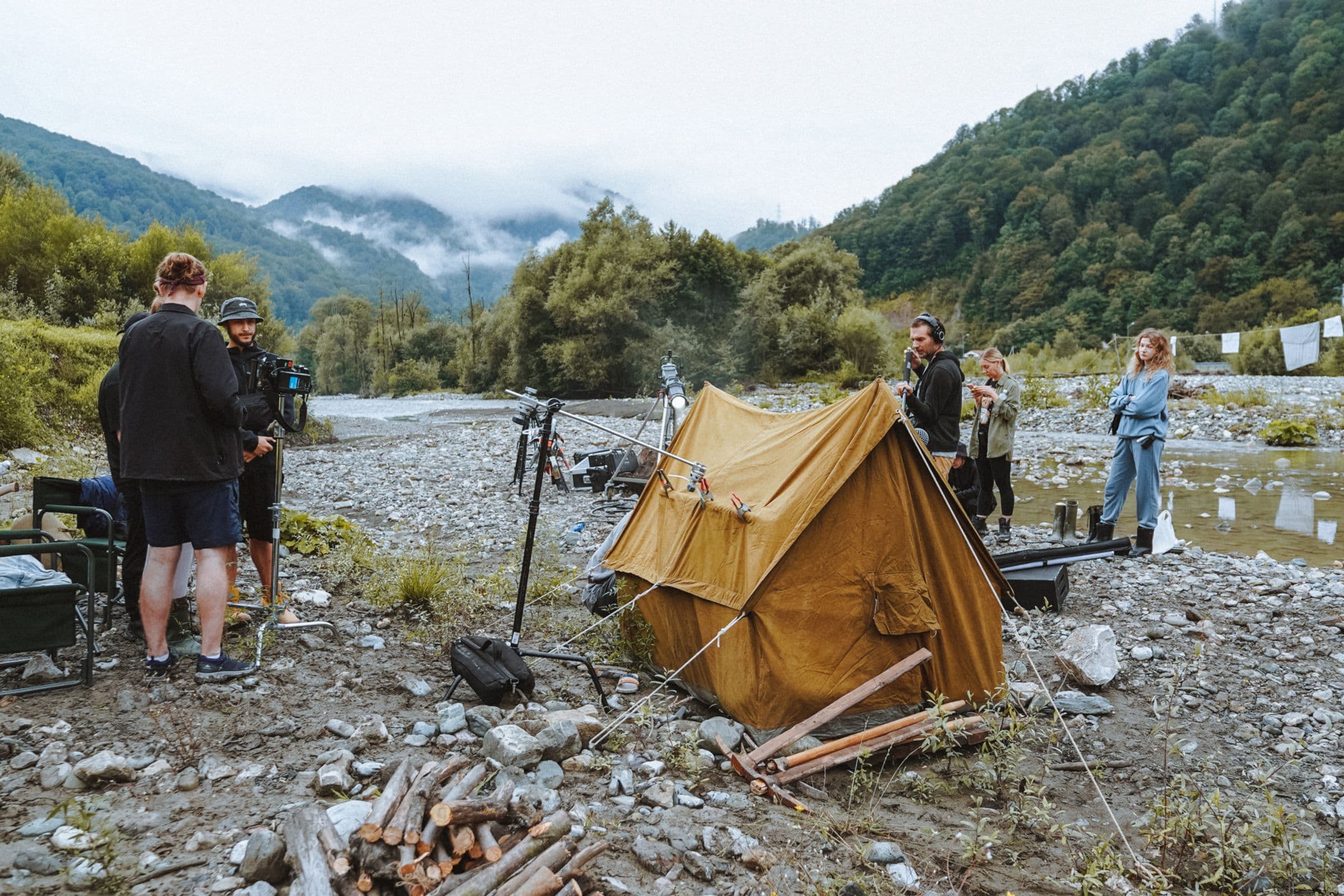 Film crew basecamp on location